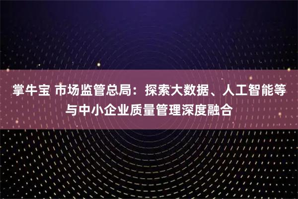掌牛宝 市场监管总局：探索大数据、人工智能等与中小企业质量管理深度融合
